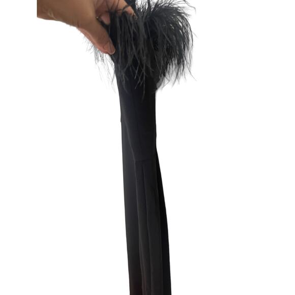 Amanda Uprichard Amiah Jumpsuit Ostrich Feather Trim Classy Witchy Black Size S - Picture 10 of 16